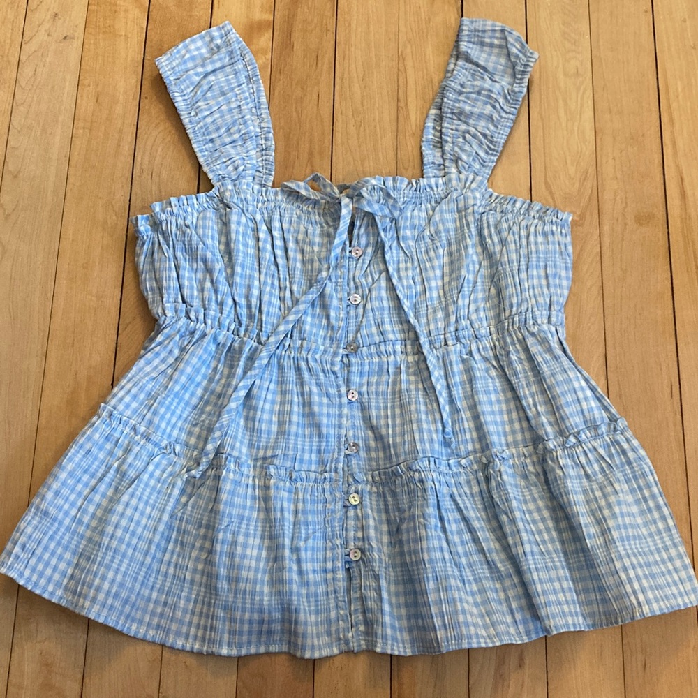 Rewind Light Blue Checkered Top